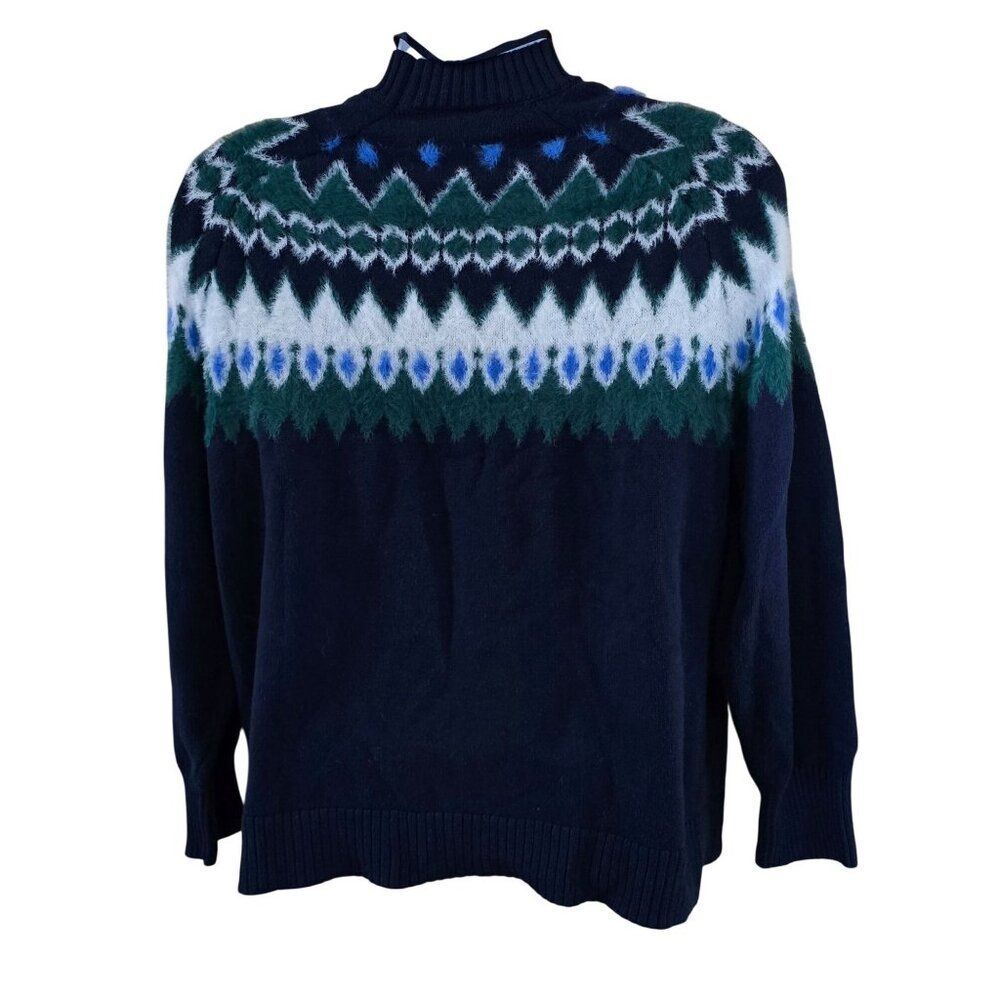 Fair Isle Sweater Navy Blue & Green tribal print boho cottagecore peasant soft - Picture 4 of 5